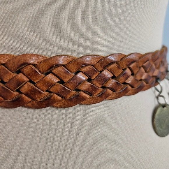 Boho Braided Leather Belt with‎ Charms Tassel Coin Turquoise Beads main image 8